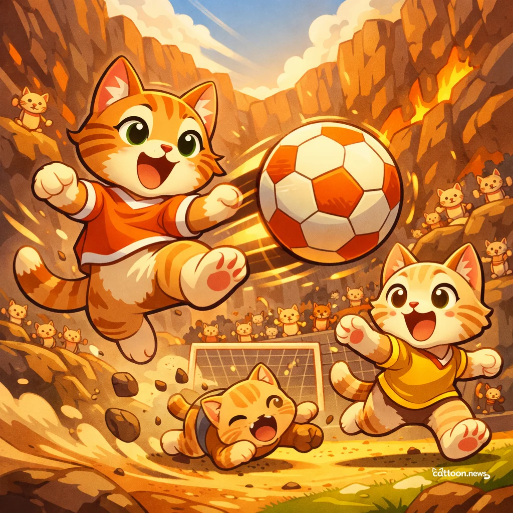Humans Play Football Inside a Volcano? Purr-fectly Wild! - Cheerful Cat