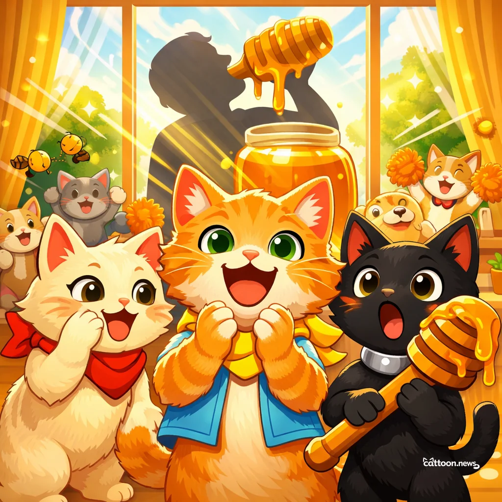 Human Sets Honey Record—Cats Watch in Sweet Awe! - Cheerful Cat