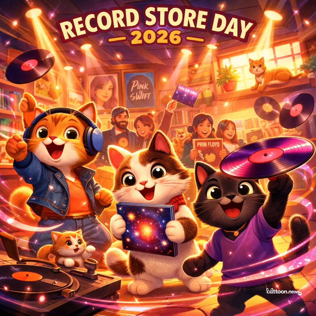 Taylor Swift & Pink Floyd Spin Purrfect Vinyl Magic! - Cheerful Cat