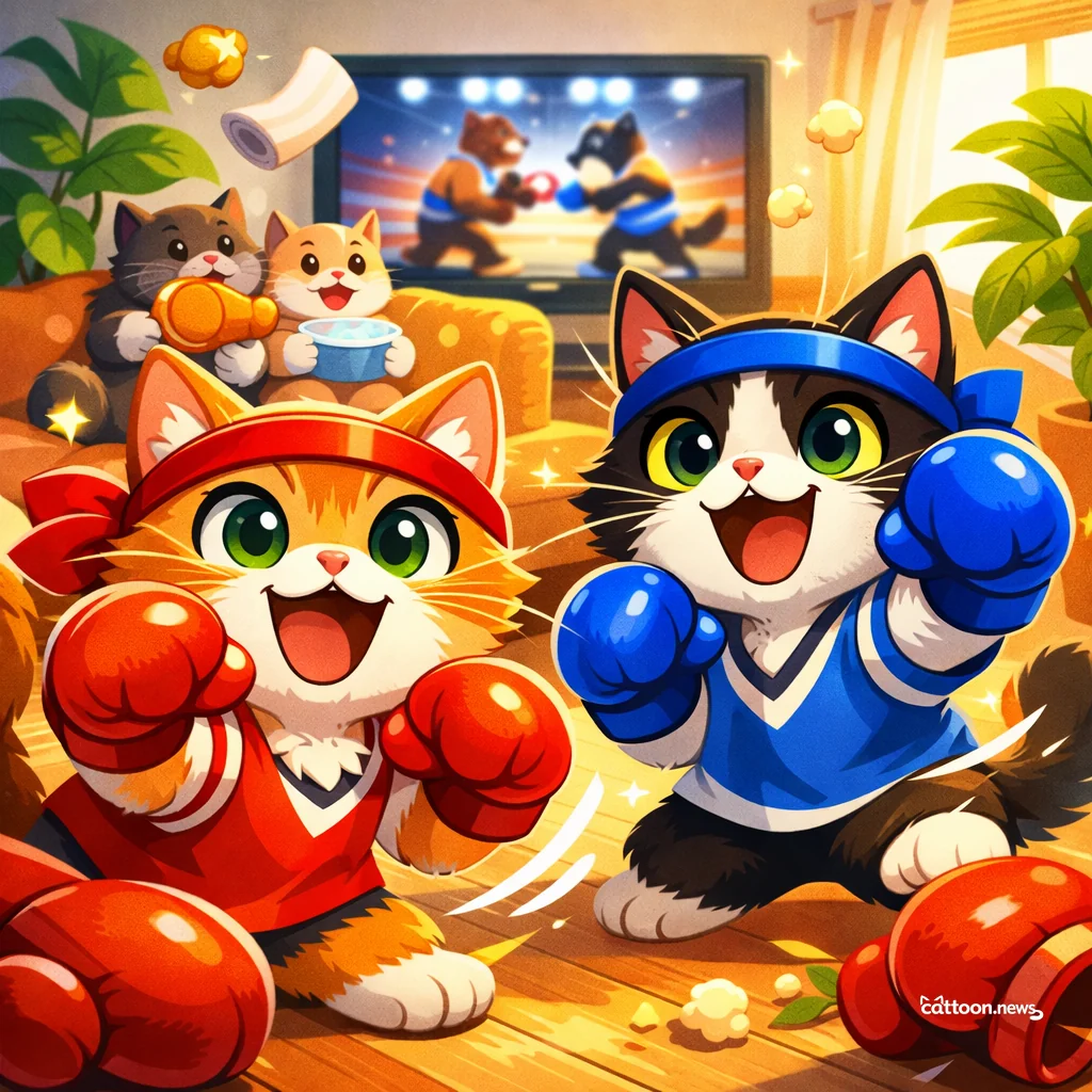 Knockout Night! Cats Paws Up for Heavyweight Heroes - Cheerful Cat