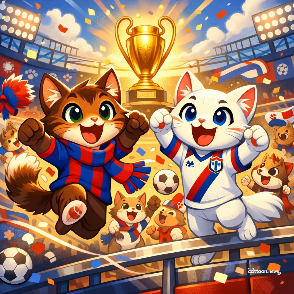 Barcelona vs Lyon: Paws and Whiskers on the Pitch! - Cheerful Cat