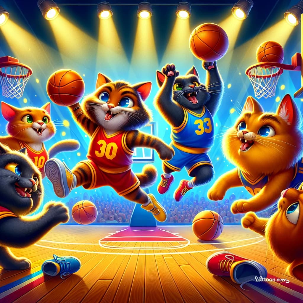 Purrfect Trio Lights Up Court, Cats Applaud - Cheerful Cat