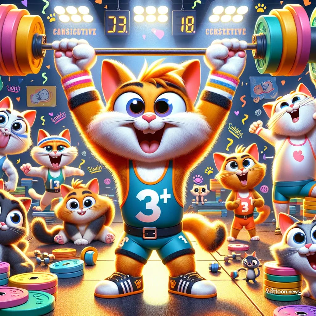 Paws-up for Human Weightlifters Lifting High! - Cheerful Cat