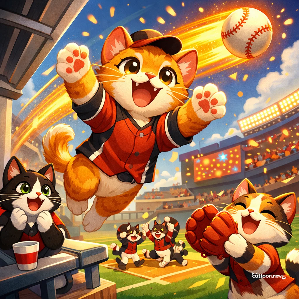 Corbin’s Grand Slam Lights Up the Diamond! Paws Up! - Cheerful Cat