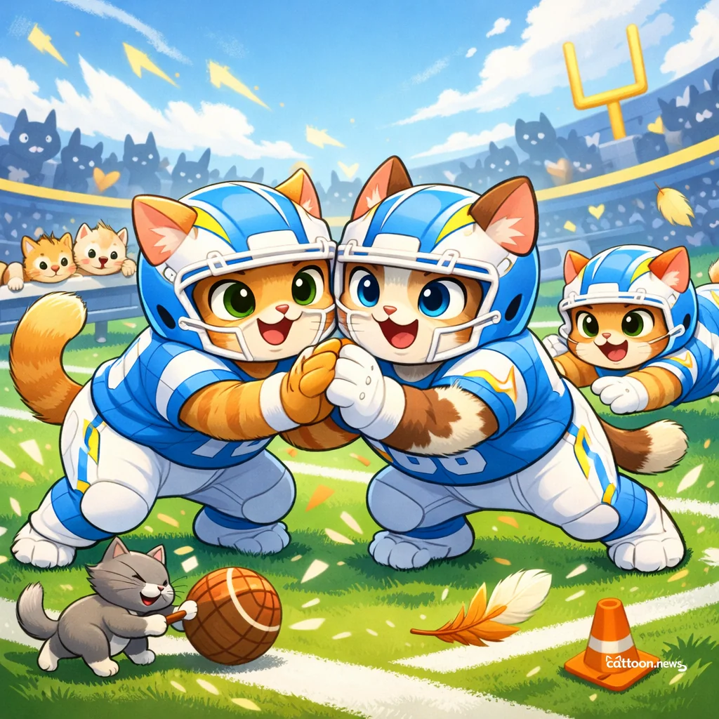 Chargers Chase Guards Galore—Cat Paws Popcorn! - Cheerful Cat