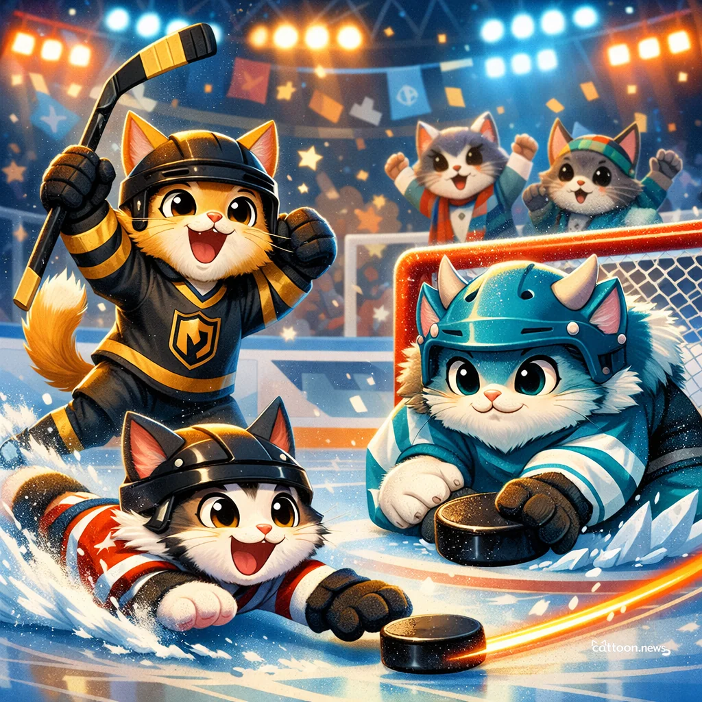 Humans On Ice! 4-4 Tie Has Tails Twitching - Cheerful Cat
