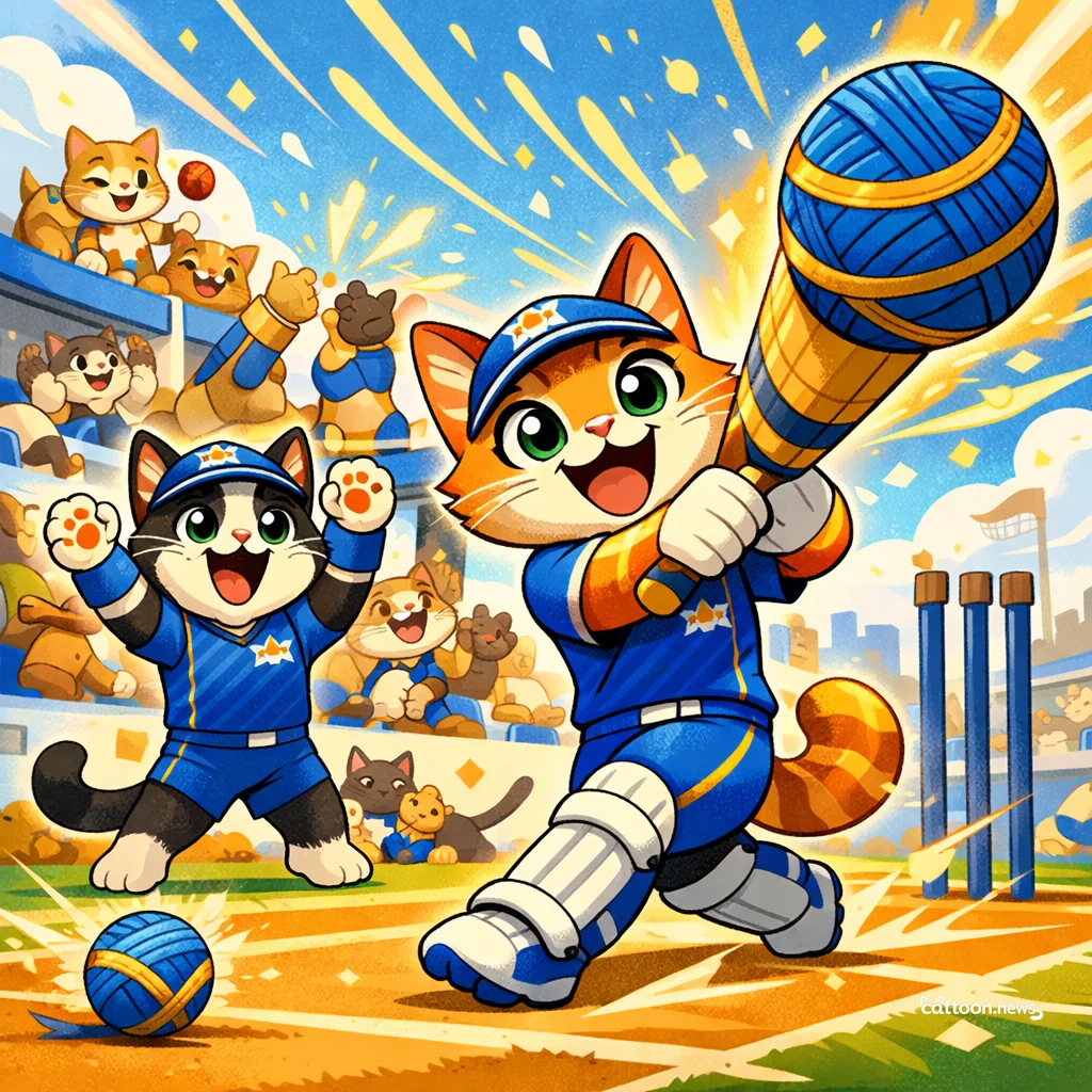 Mumbai Indians Hit 50, 000 Runs! Cats Purr for Cricket Magic - Cheerful Cat
