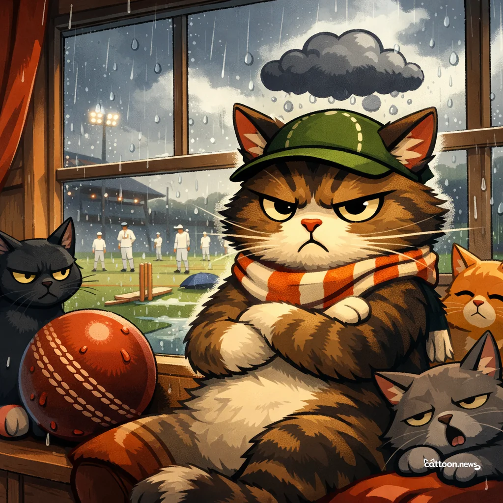 Rain Stops Play. Humans Wait. Cats Nap.