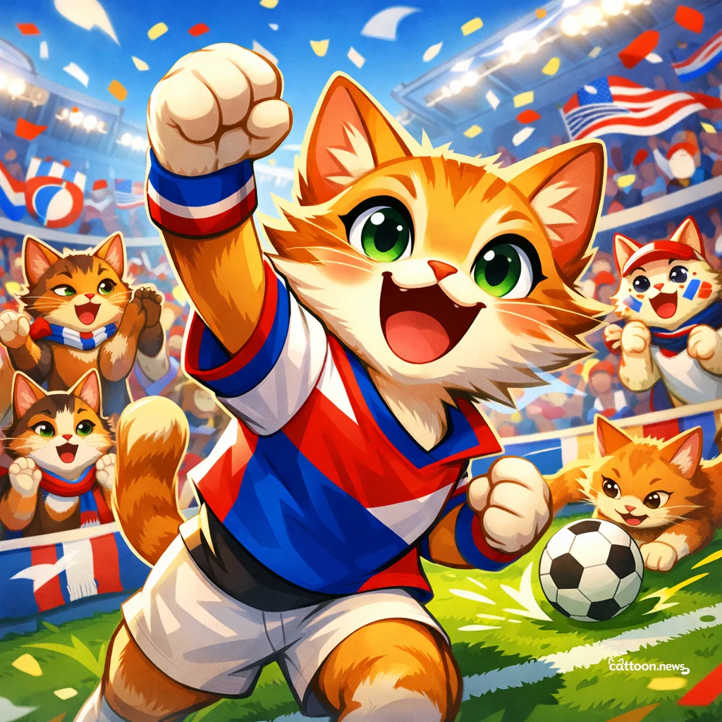 USA Scores Big! Cats Purr for the World Cup Kickoff - Cheerful Cat