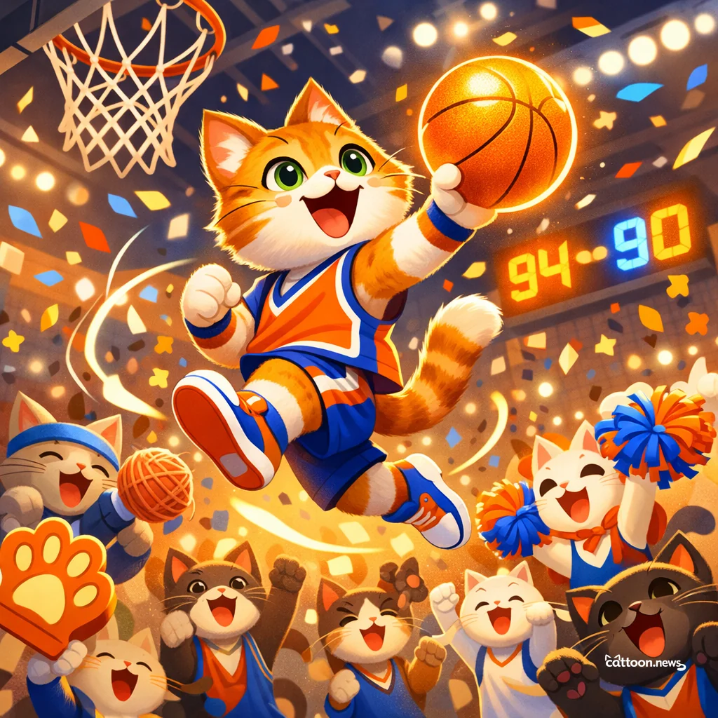 Knicks Win! Whiskers Twitch as History Unfolds - Cheerful Cat