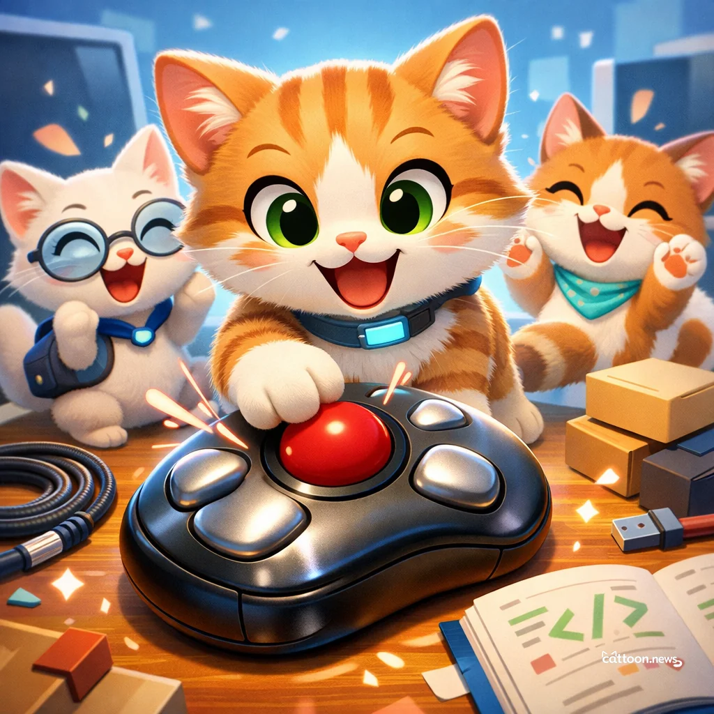 Little Red Bean Mouse: Paws Up for Tech Nostalgia! - Cheerful Cat