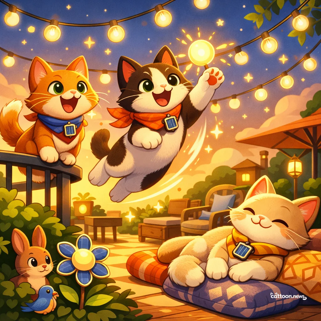 Backyard Glows Up! Cats Purr at Solar String Lights Deal - Cheerful Cat