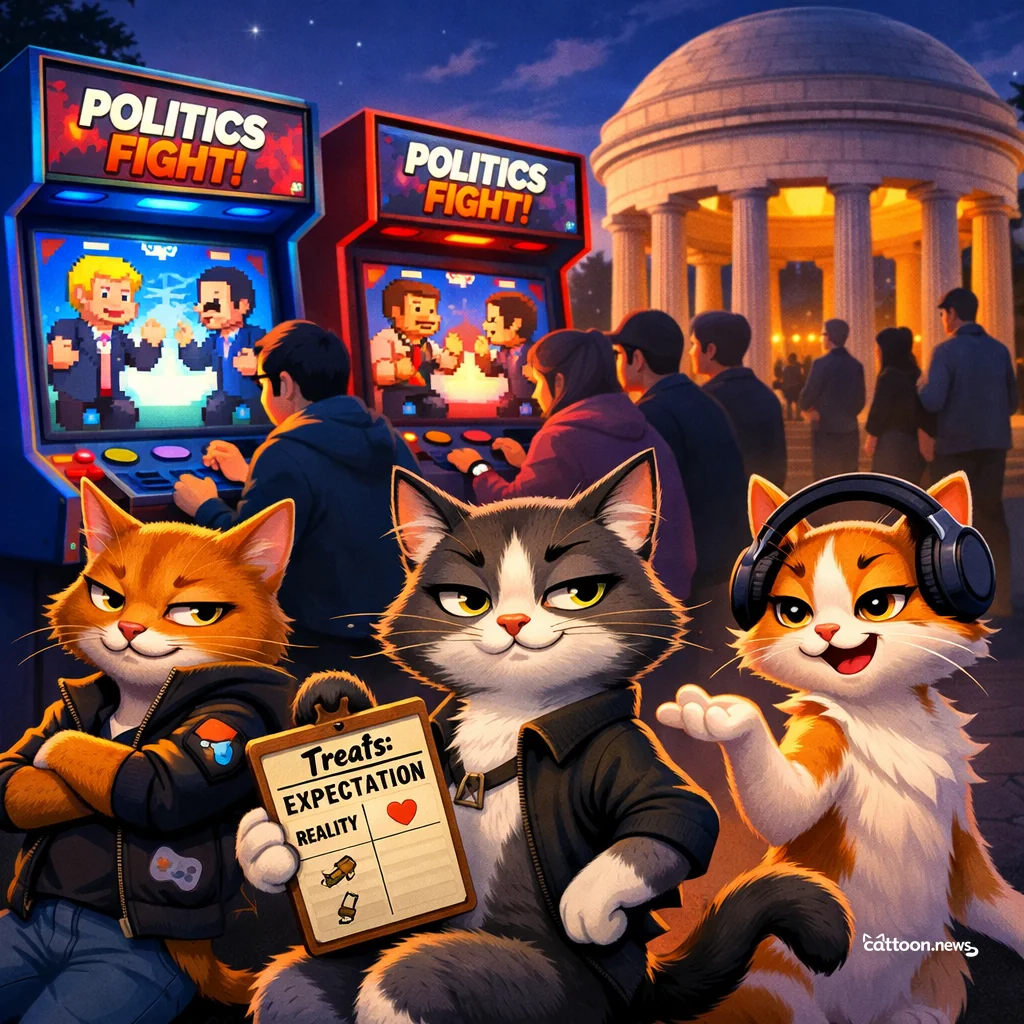 Humans Line Up for Pixelated Politics. Cats Nap On. - Sarcastic Cat