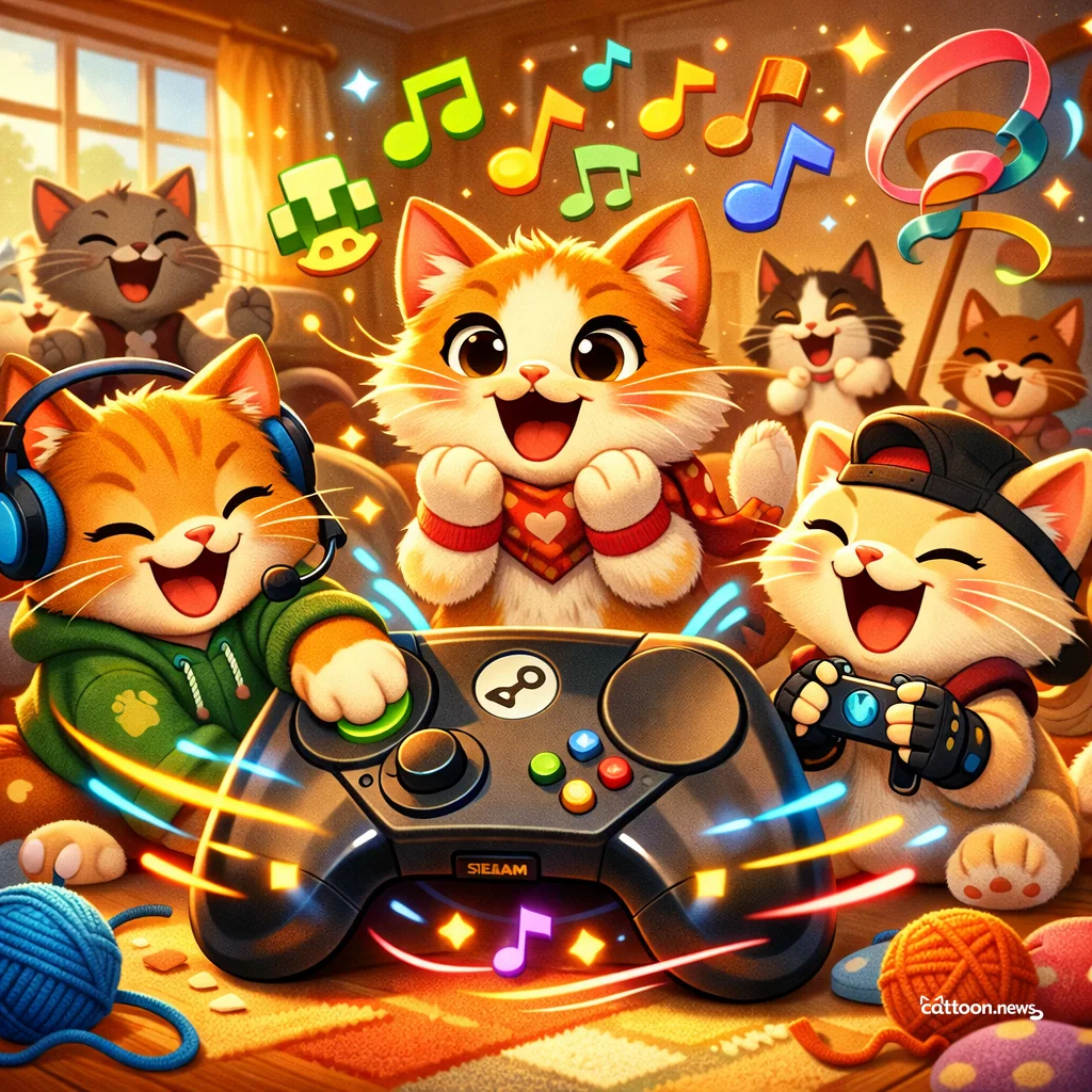 Steam Controller Sings! Cats and Gamers Purr in Delight - Cheerful Cat