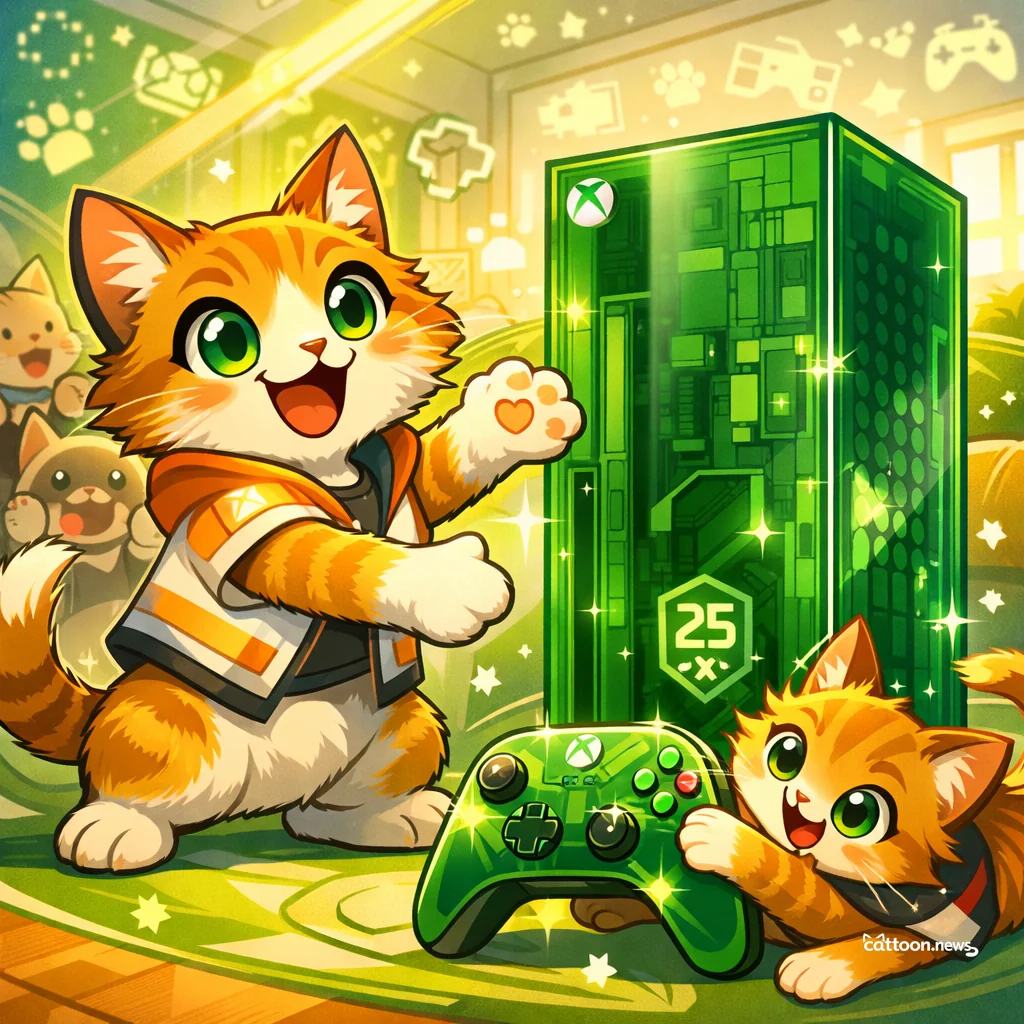 Xbox Turns 25—Cats Pawsitively Love the Green Glow! - Cheerful Cat