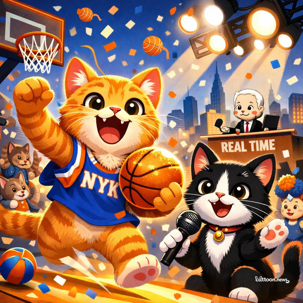 Knicks Win & Celebrity Whisker-Twitch: Maher's Purrfect Night! - Cheerful Cat