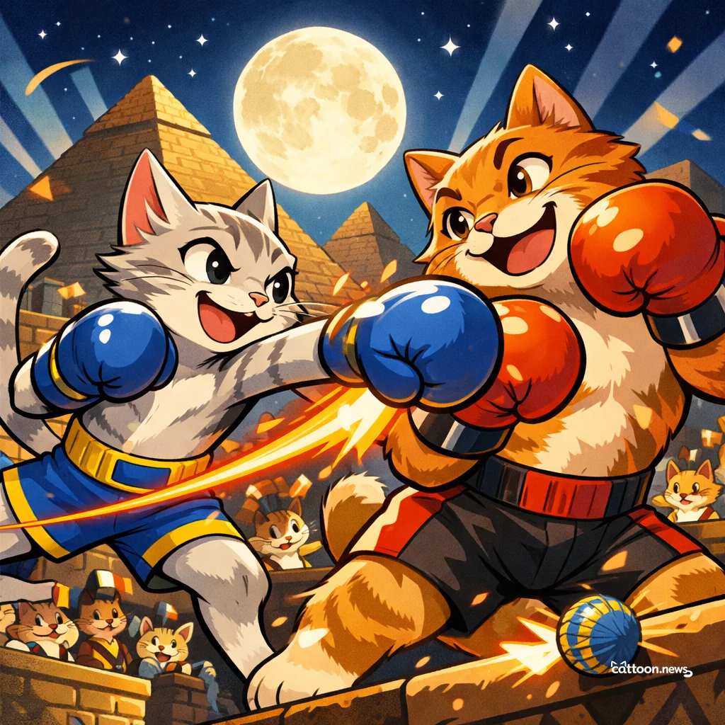 Boxing Under the Stars: Cats Eye the Pyramids Showdown! - Cheerful Cat